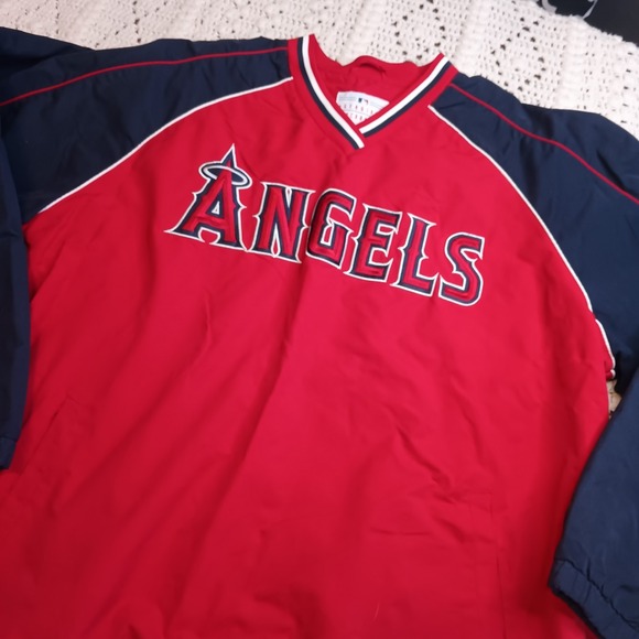 Vtg Los Angeles Angels Pull Over Jacket Mens XL MLB Genuine Merchandise Red Blue - Picture 1 of 8